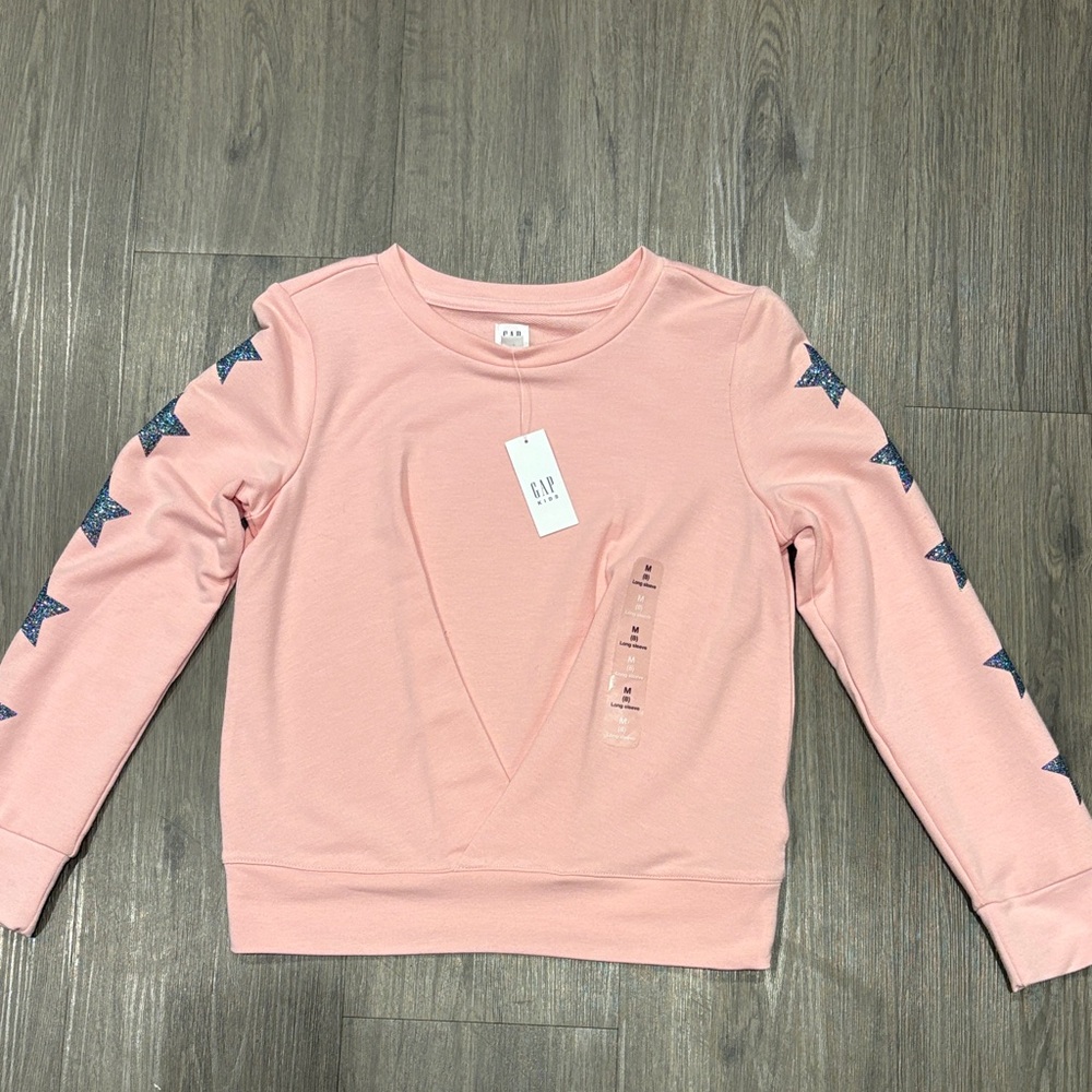 GAP Kids Blush Sweatshirt with Navy Star Sleeves